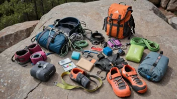 rock climbing, outdoor gear, climbing harness, climbing shoes, climbing rope, chalk bag, crash pad