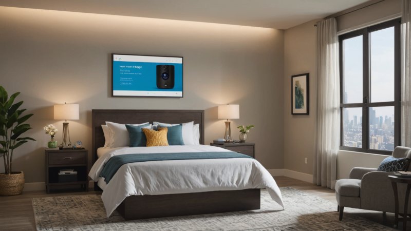 smart guest room, smart home devices, guest experience, technology for guests, home automation, smart lighting, smart thermostat, smart lock